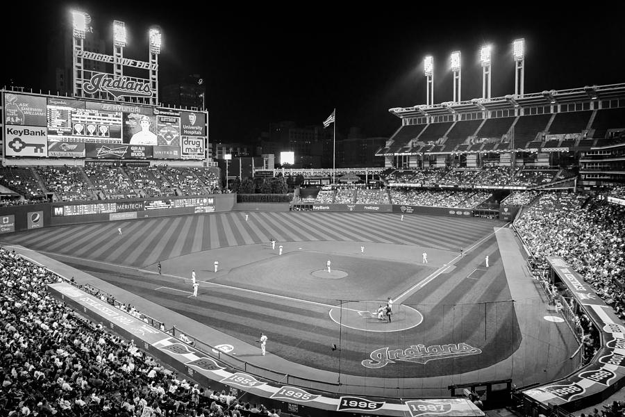 Baseball Photograph - Black / White Progressive Field  by Brad Hartig - BTH Photography