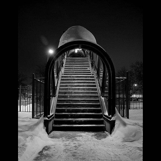 Bridge Photograph - #blackandwhite #bridge #stairs #snow by Harvey Christian