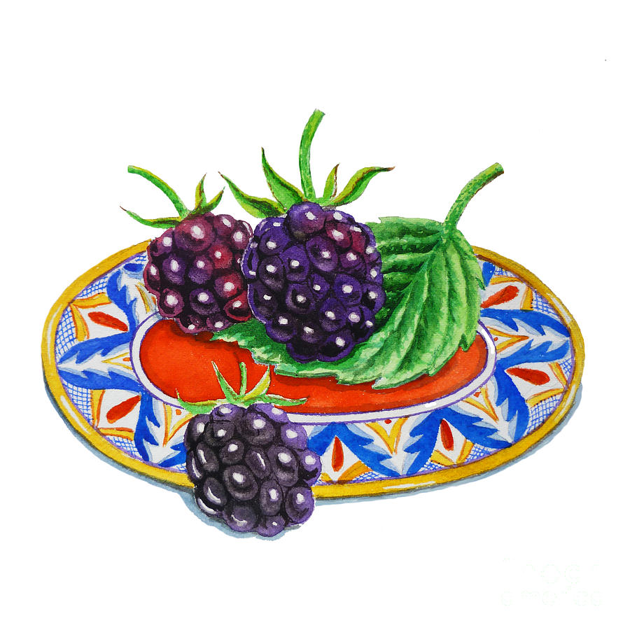 Blackberries On Deruta Plate Painting by Irina Sztukowski