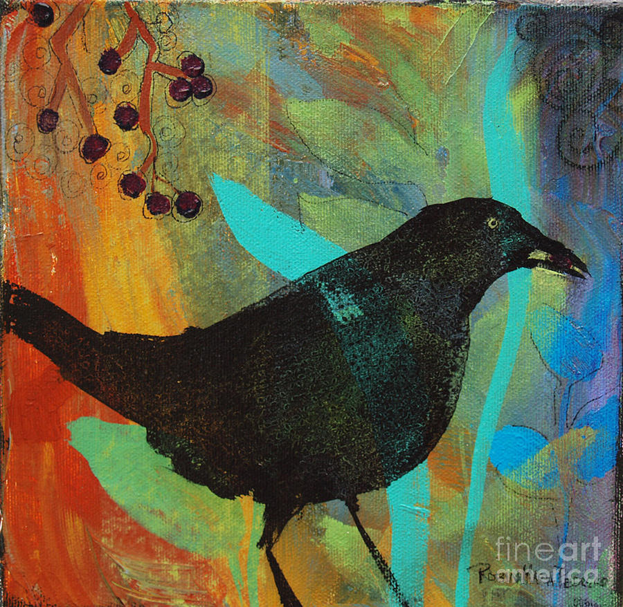 Blackbird and Berries Painting by Robin Pedrero