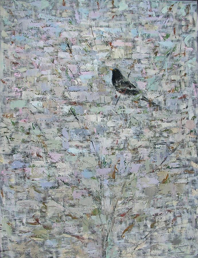Blackbird Photograph - Blackbird In Tree, 2012, Oil On Canvas by Ruth Addinall
