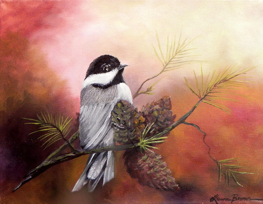 Nature Painting - Blackcap Chickadee by Laura Brown
