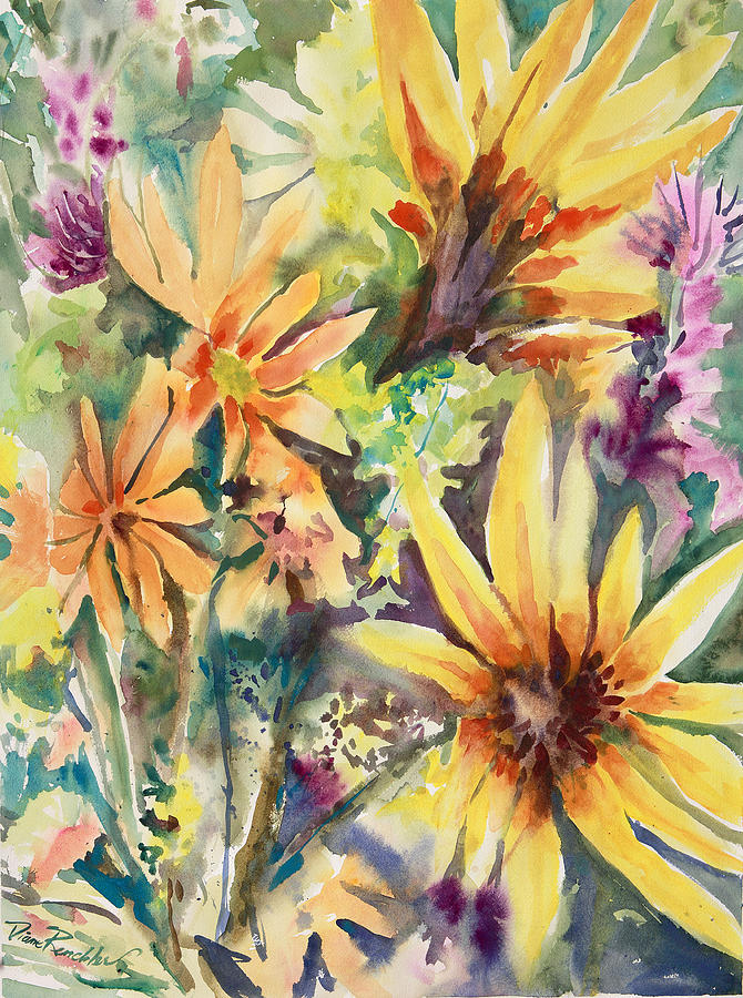 Blackeyed Susans Painting by Diane Renchler