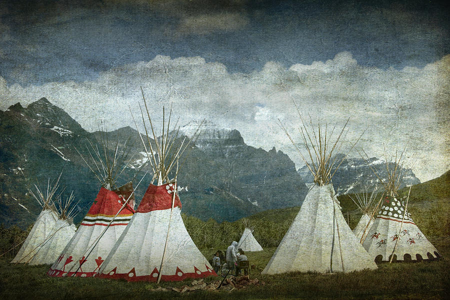 Blackfoot Camp at a Summer PowWow at St. Mary by Glacier National Park Photograph by Randall Nyhof