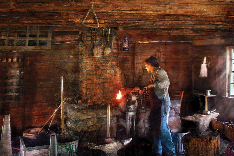 Vintage Photograph - Blacksmith - Cooking with the Smiths  by Mike Savad