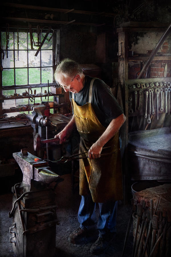 Vintage Photograph - Blacksmith - Starting with a bang  by Mike Savad