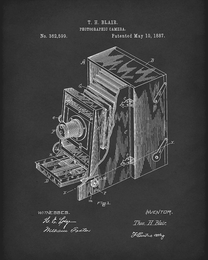 Blair Photographic Camera 1887 Patent Art Black Drawing by Prior Art Design