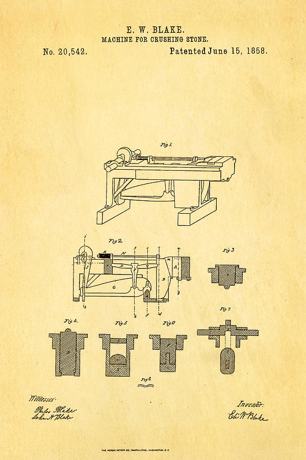 Vintage Photograph - Blake Stone Crushing Patent 1858 by Ian Monk