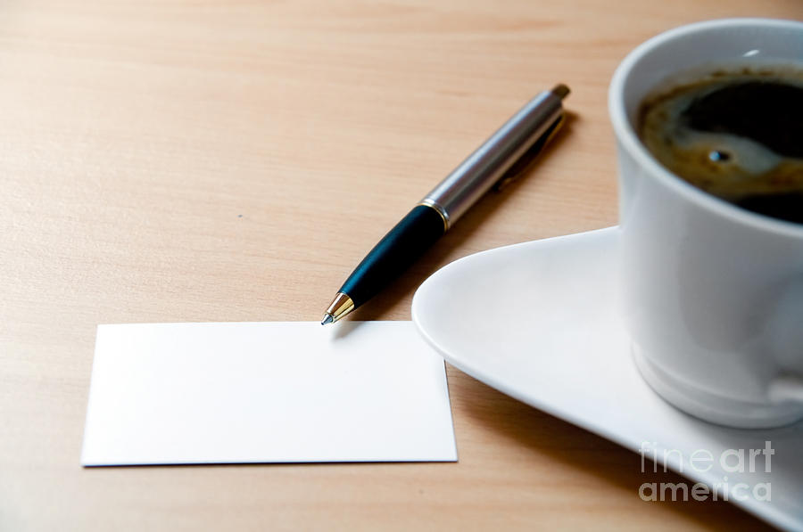 Blank card and a cup of coffee Photograph by Michal Bednarek