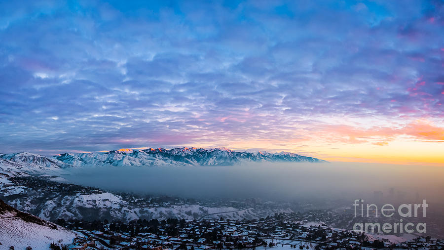Sunset Photograph - Blanket Of Smog over Salt Lake City by Michael Ver Sprill