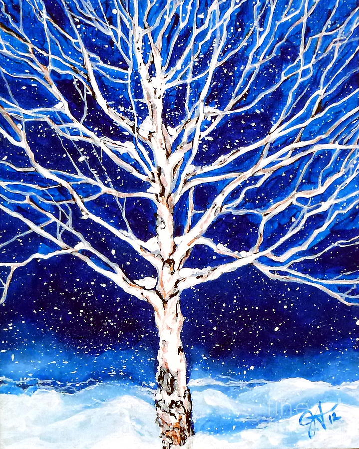 Blanket of Stillness Aspen Tree Winter Snow Snowing Jackie Carpenter Painting by Jackie Carpenter