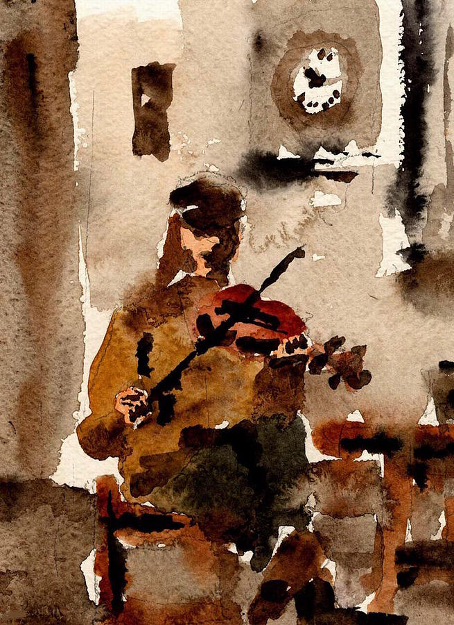 Sean O Criomhain Blasket Fiddle Player Kerry Painting by Val Byrne