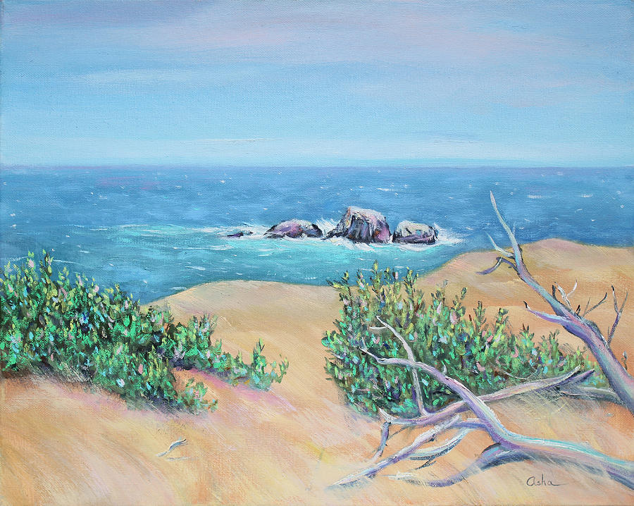 Bleached Cedar and Ocean Rocks Painting by Asha Carolyn Young