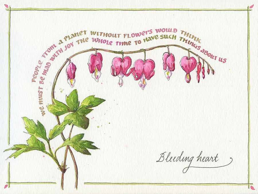 Flower Painting - Bleeding Heart with Quote by Leslie Fehling