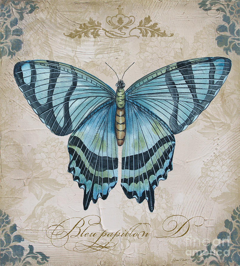 Butterfly Painting - Bleu Papillon-D by Jean Plout
