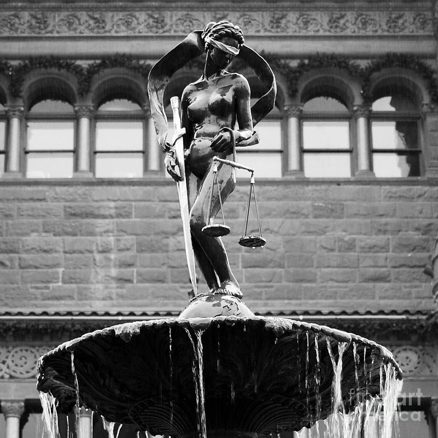 Blind Naked Justice Statue Bexar County Courthouse San Antonio Texas Square Format Black and White Photograph by Shawn OBrien