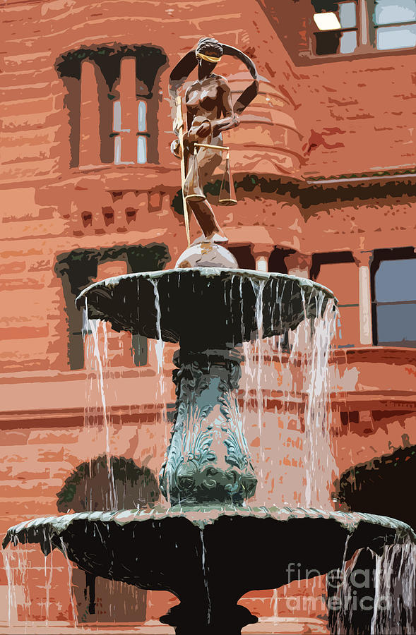 Blind Naked Justice Statue with Scales atop Fountain San Antonio Texas Cutout Digital Art Digital Art by Shawn OBrien