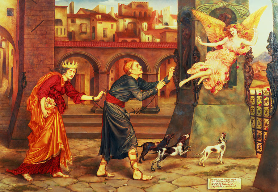 Blindness and Cupidity Chasing Joy from the City Painting by Evelyn De Morgan