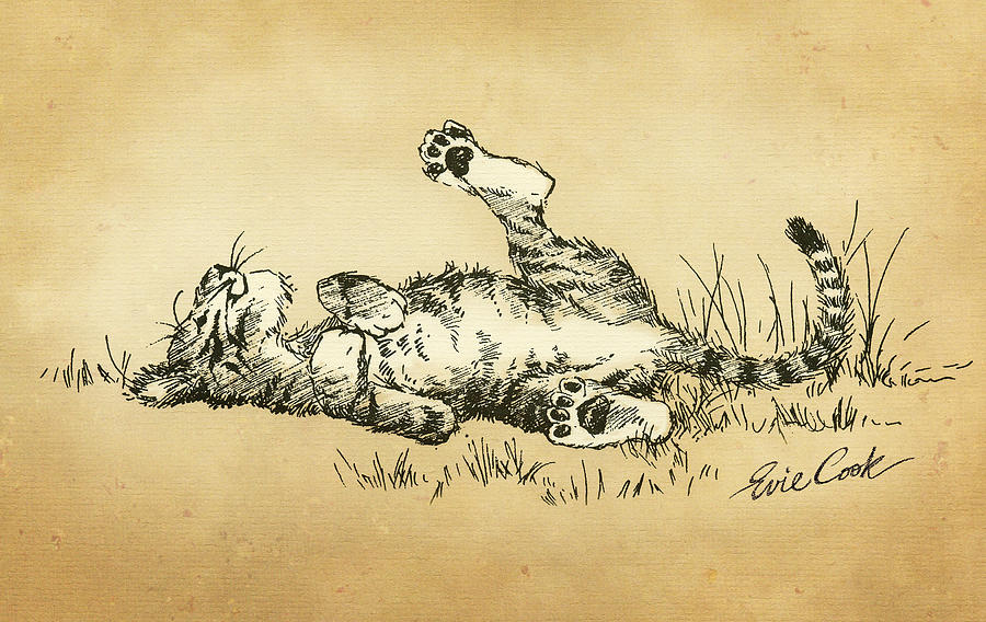 Tiger Digital Art - Bliss in the Grass by Evie Cook