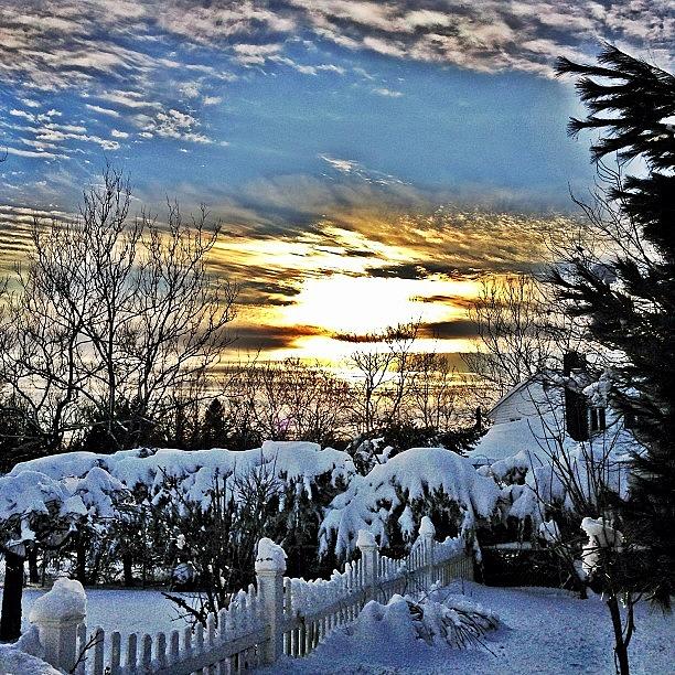 Winter Photograph - Blizzard Sunset #sunset #snow #sun by Lisa Thomas