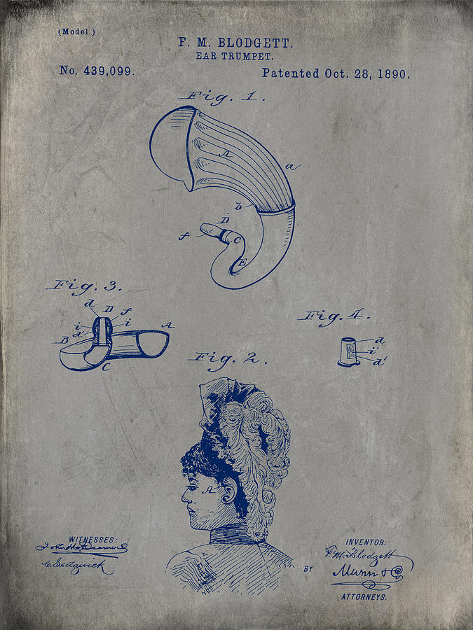 Blodgett Ear Trumpet Patent 1890 - Gray Digital Art by Paulette B Wright
