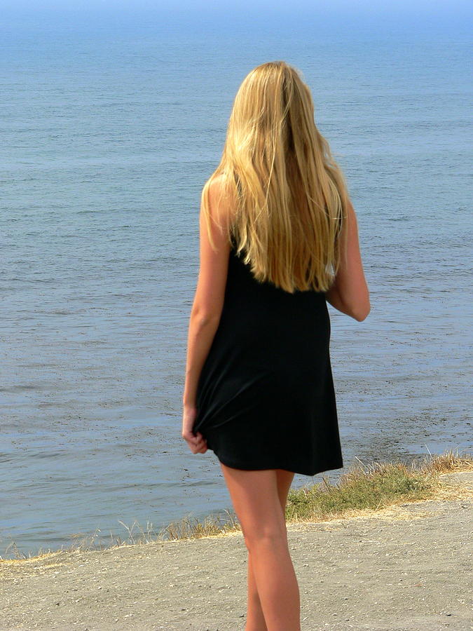 Blond In Black Short Dress Photograph by Jeff Lowe