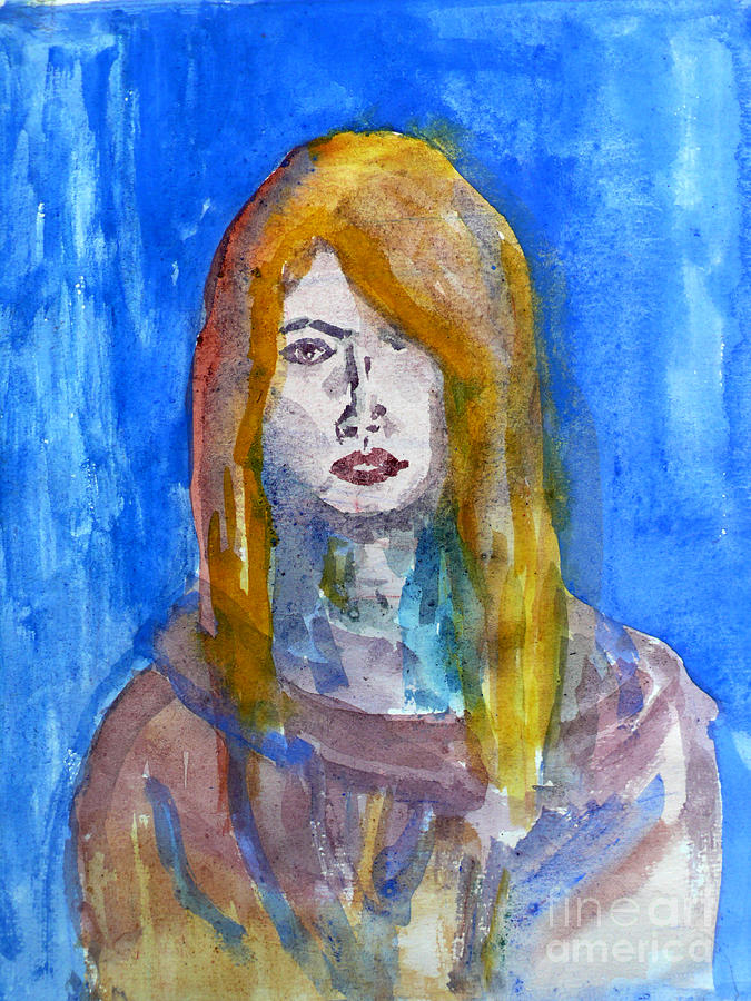 Blond Woman Watercolor Sketch  Painting by Anna Ruzsan