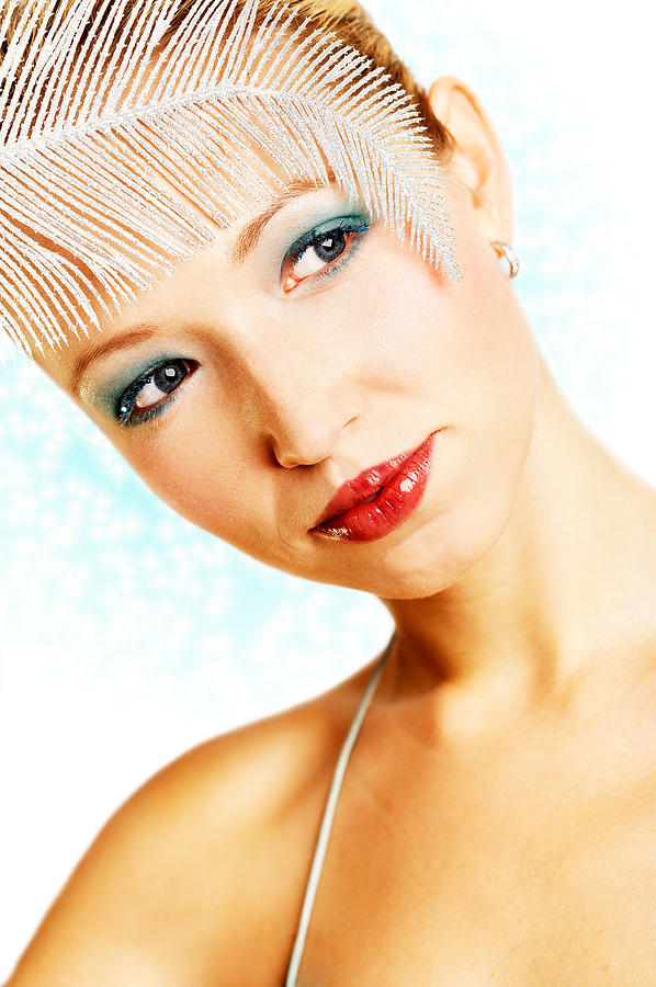 Portrait Photograph - Blond woman with a feather by Radka Linkova