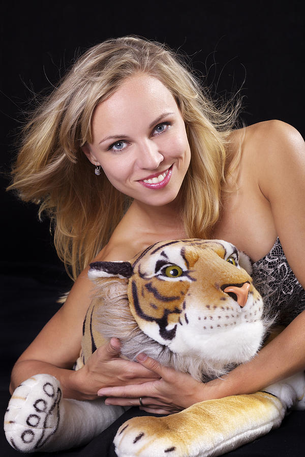Tiger Photograph - Blond woman with Tiger I by Radka Linkova