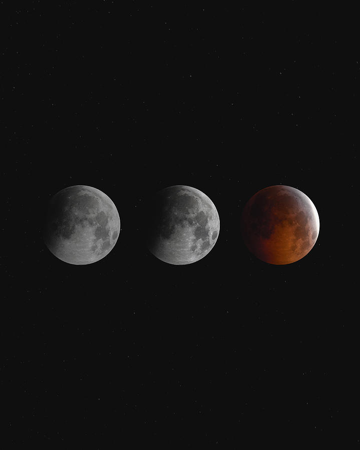 Blood moon eclipse at night, England, UK Photograph by Mattscutt