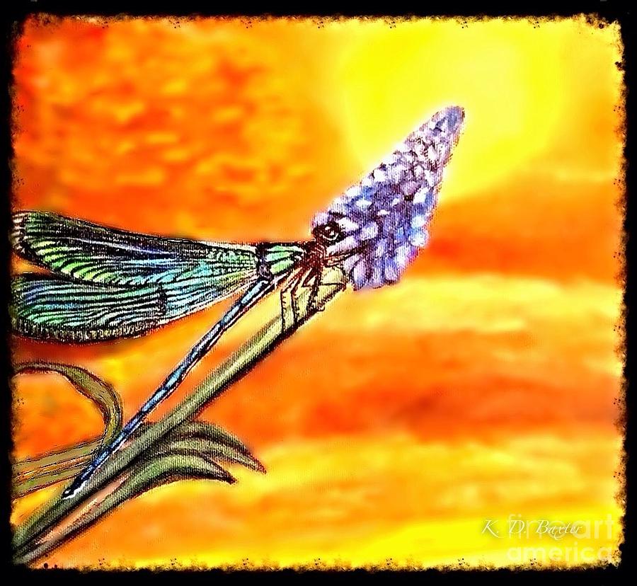 Blood Orange Sunset Over Dragonfly Enhanced Painting by Kimberlee Baxter