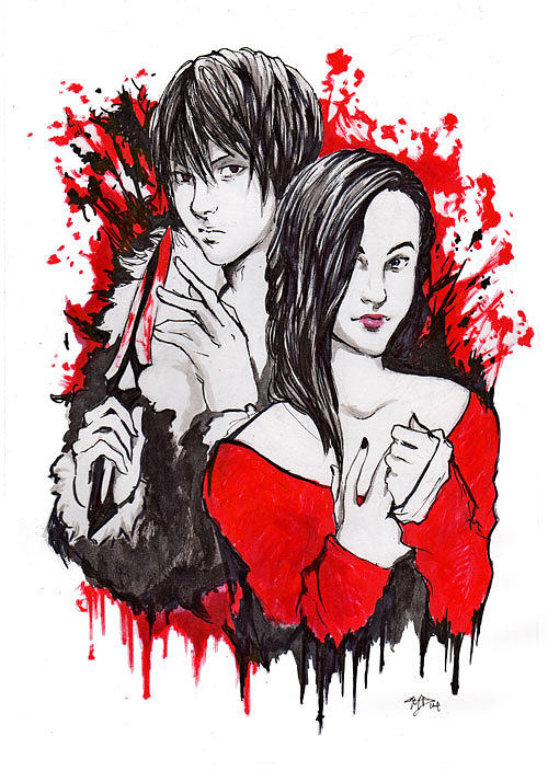 Black And White Drawing - Blood Pair by Miguel Karlo Dominado