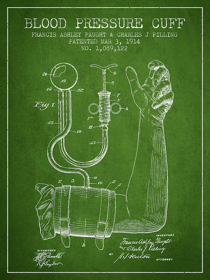 Vintage Digital Art - Blood Pressure Cuff Patent from 1914 -Green by Aged Pixel