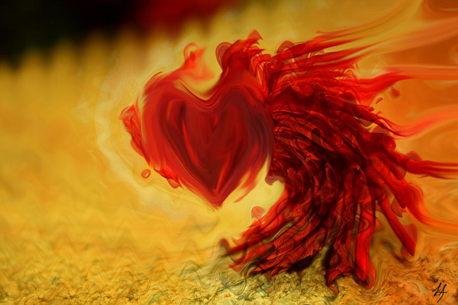 Abstract Digital Art - Blood Red Heart by Linda Sannuti