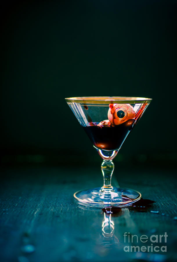 Martini Photograph - Bloody eyeball in martini glass by Edward Fielding