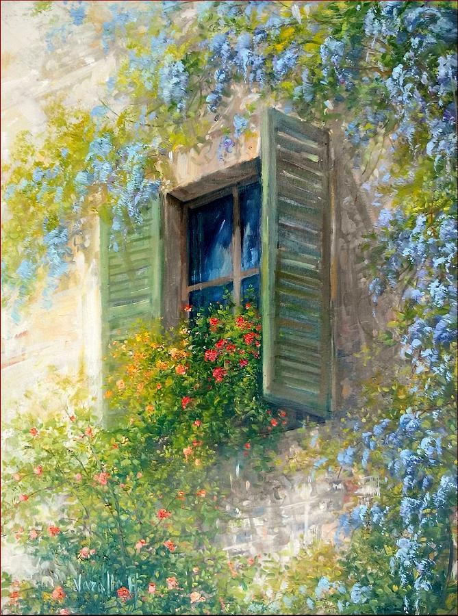 Bloomed wood window - Italy Painting by Antonietta Varallo - Pixels