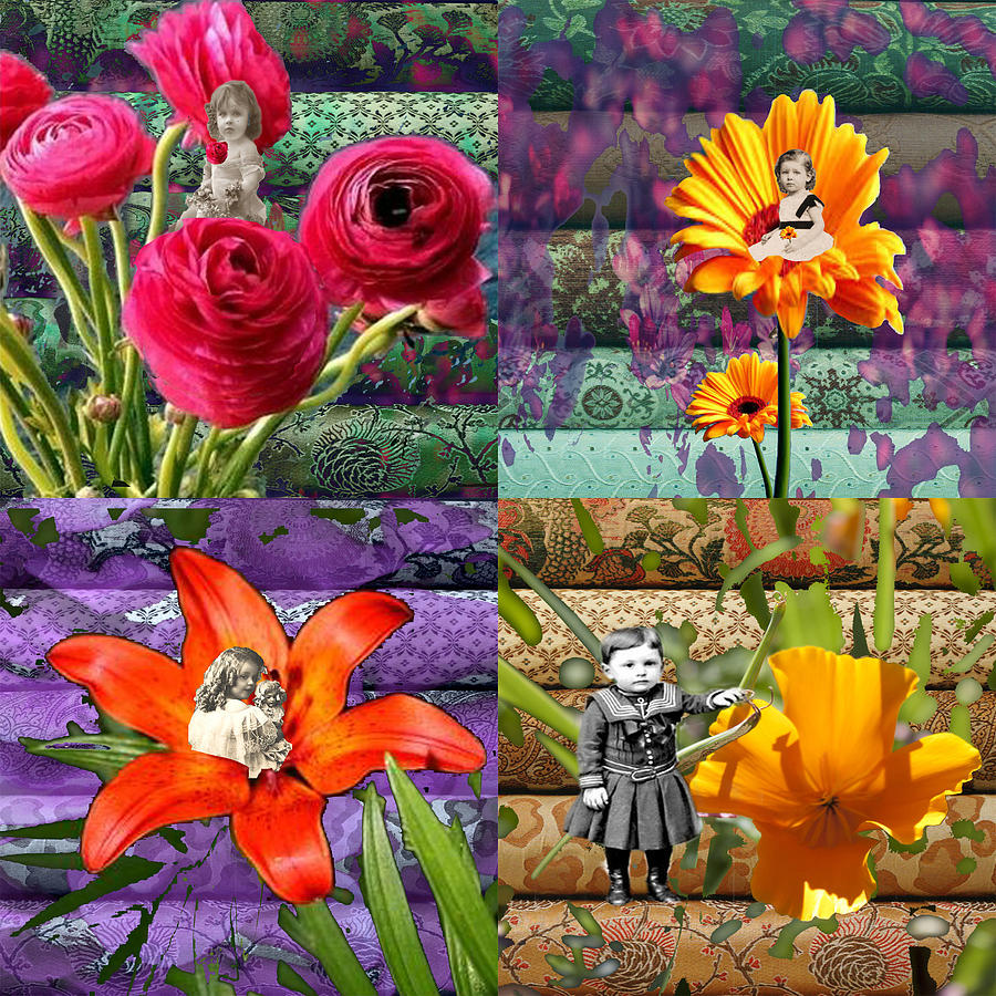 Vintage Digital Art - Blooming Flower Girls Quartet 2 by Paige White