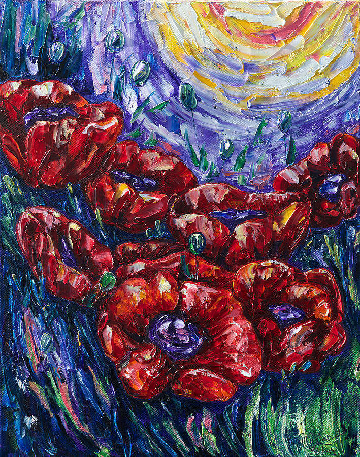 Blooming Poppies Painting by Lena Owens - OLena Art Vibrant Palette Knife and Graphic Design