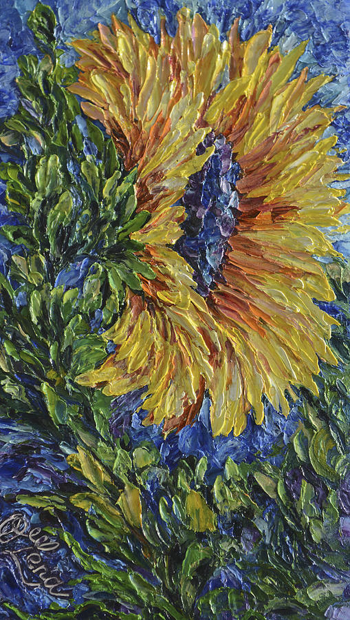 Nature Painting - Blooming Sunflower by Lena Owens - OLena Art Vibrant Palette Knife and Graphic Design