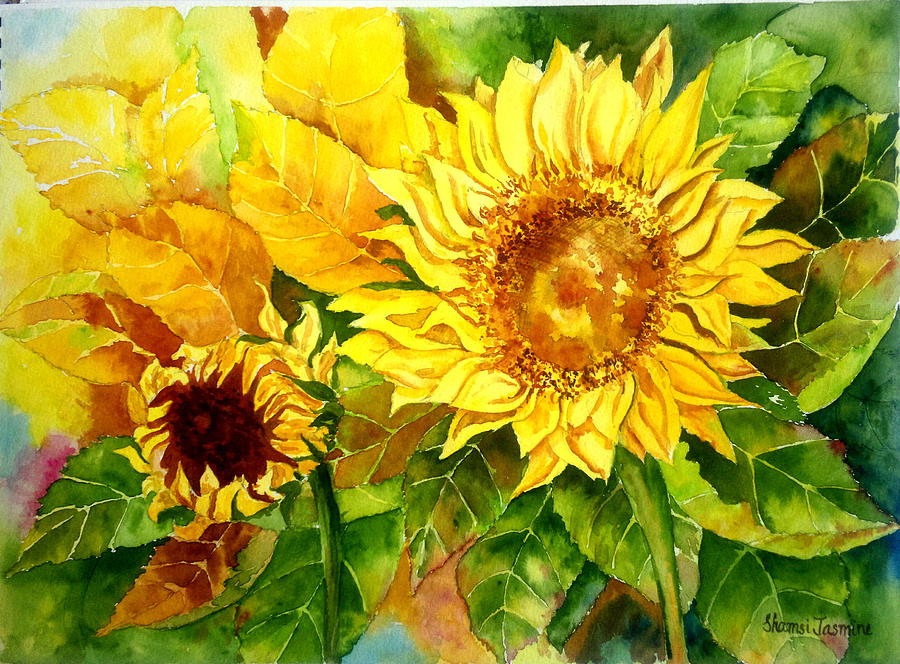 Sunflower Painting - Blooming Sunflower by Shamsi Jasmine