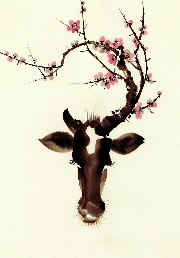 Blossom Branches Growing From Cows Head Photograph by Ikon Ikon Images