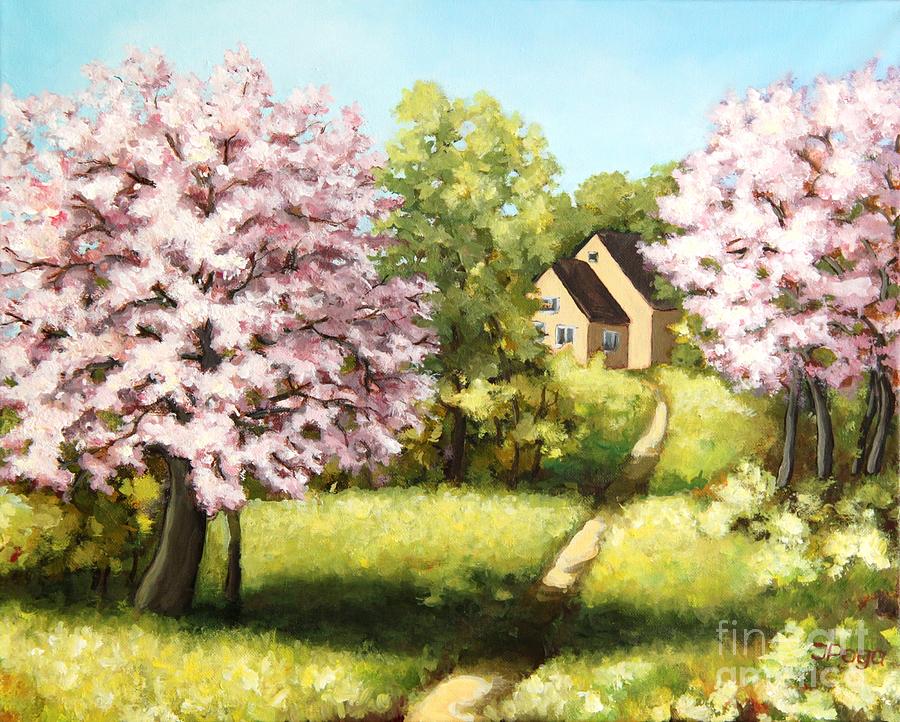 Blossoming orchard Painting by Inese Poga