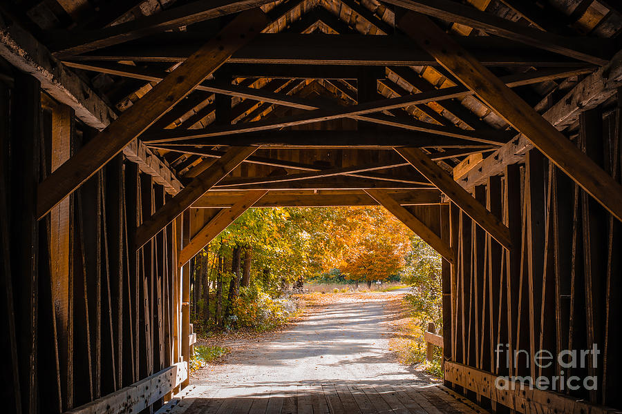 Fall Photograph - Blow-Me-Down Covered Bridge Cornish New Hampshire by Edward Fielding