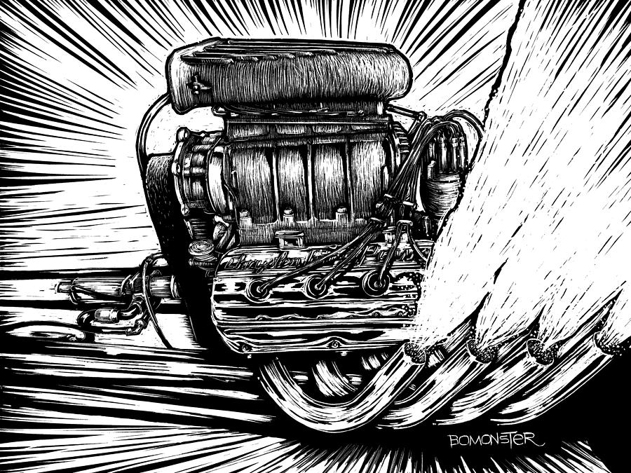 Dragster Drawing - Blown by Bomonster  