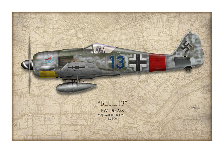 Blue 13 Focke-Wulf FW 190 - Map Background Painting by Craig Tinder