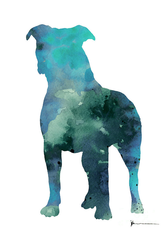 Dog Painting - Blue abstract pitbull silhouette by Joanna Szmerdt