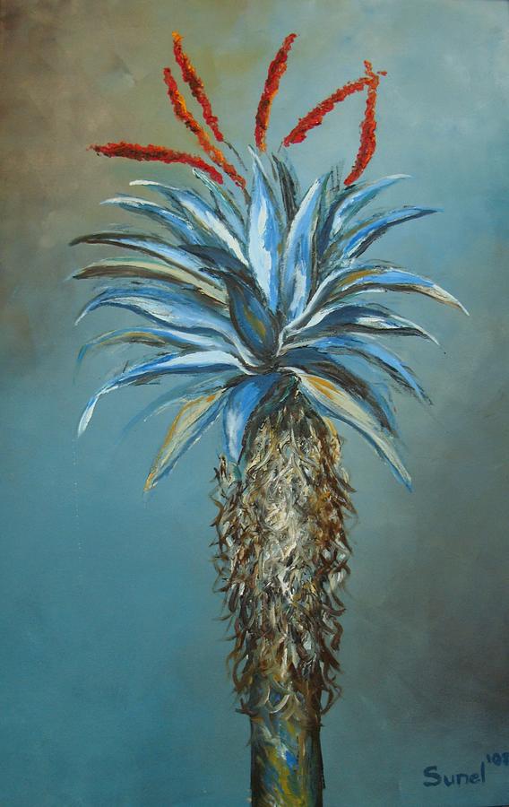 Blue Aloe with red flowers Painting by Sunel De Lange