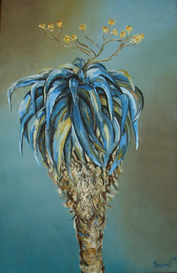 Blue Aloe with Yelow Flowers Painting by Sunel De Lange
