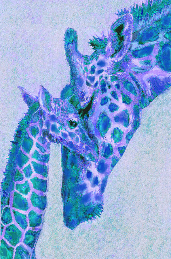Blue And Aqua Giraffes Digital Art by Jane Schnetlage