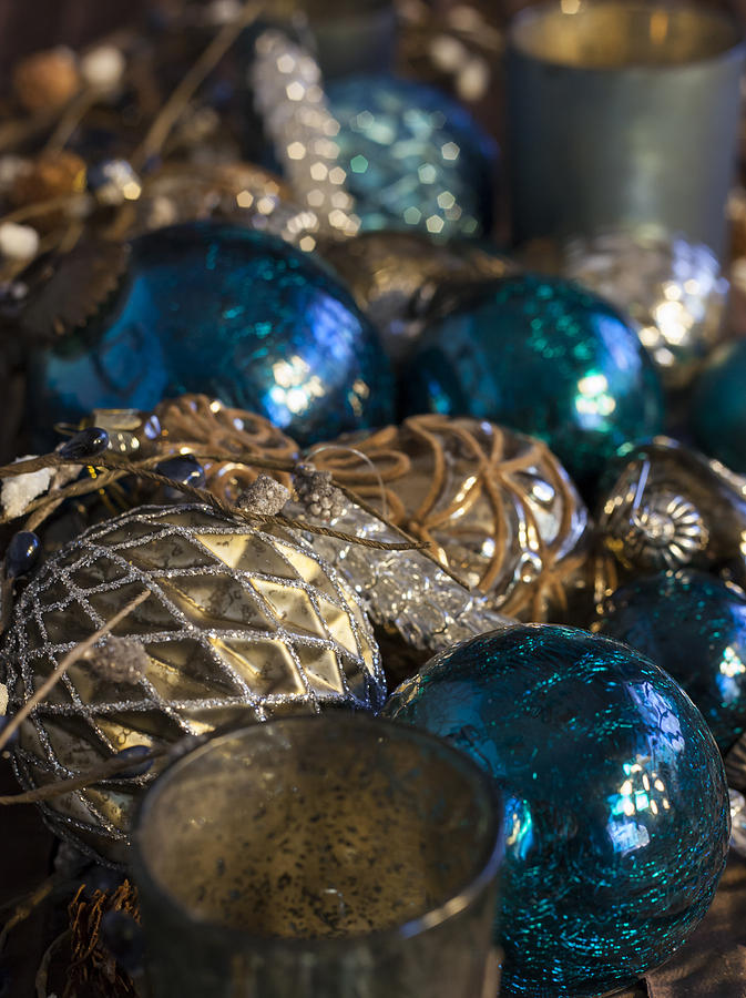Blue and Beige Christmas Decorations Photograph by Amber Kresge